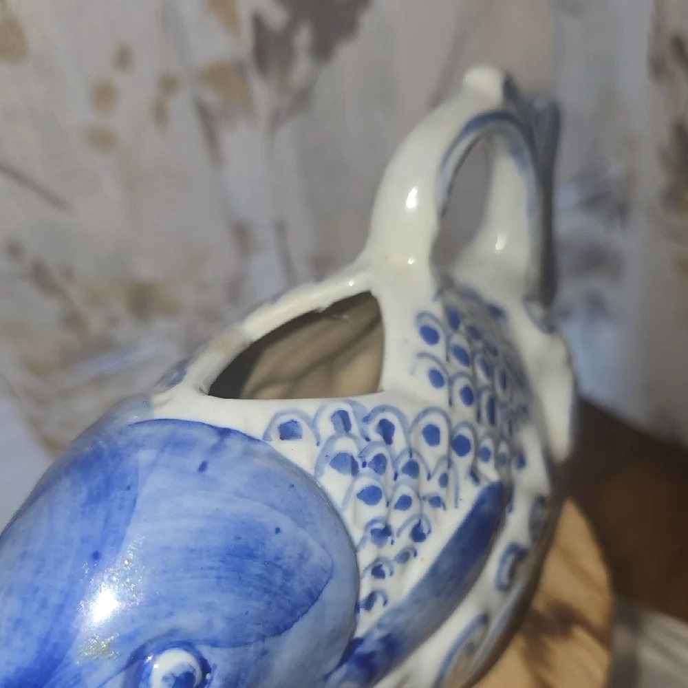 Blue Ceramic Fish-Shaped Water Pitcher